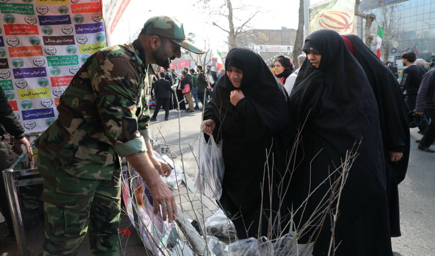 گزارش تصویری/ توزیع نهال رایگان در مسیر راهپیمایی 22 بهمن